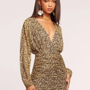 RAMY BROOK NWT- size 0 Elegant Navy and Gold Sequin Dress. Crossover v neck.